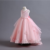 billiga Brudnäbbsklänningar-Brudnäbbsklänning Flickor Klänning Prinsessaklänning Festklänning Formell Bröllop Fest Elegant Formell Ljuv Blomma Ärmlös Rund hals Vit Rodnande Rosa