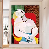 cheap Famous Paintings-Handmade Hand Painted Oil Painting Wall Art Pablo Picasso Le Reve Girl before a Mirror Carving Painting Home Decoration Decor Rolled Canvas No Frame Unstretched