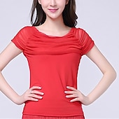 voordelige Latin danskleding-Latijnse dans Ballroomdansen Sportkleding Top Geplooid Pure Kleur Gesplitst Dames Prestatie Opleiding Korte mouw Netstof Melkvezel