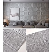 cheap Brick&amp;Stone Wallpaper-Cool Wallpapers White Foam Wall Mural Wall Panel Peel and Stick Wall Sticker Floral Removable Wall Covering, PVC/Vinyl Material Self adhesive Wallpaper, Room Wallcovering for Home Decoration
