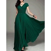 abordables Robes habillées-Femme robe longue robe soirée Robe casual Robe Évasée Moderne Robe chic robe demoiselle d honneur du quotidien Rendez-vous Mince Couleur monochrome Manche Courte Col V Noir Blanche Jaune Vin Et
