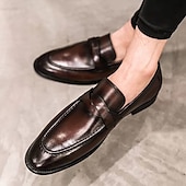 levne Poloformální-pánské hnědé penny mokasíny z umělé kůže – klasické slip-on společenské boty pro podnikání, kancelář a formální příležitosti