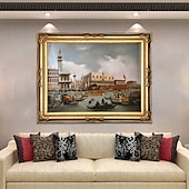 levne Reprodukce slavných obrazů-ruční olejomalba plátno nástěnná umělecká dekorace italské klasické obrazy canaletto člun závodění na Grand Canal pro domácí dekoraci válcovaný bezrámový nenatažený obraz