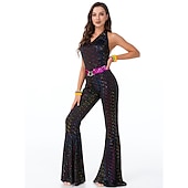 levne oblečení-70. léta hippie kostým na diskotéce retro vintage 70. léta zvonové kalhoty kombinéza košilový outfit pánský dámský párový kostým na maškarní vintage cosplay party