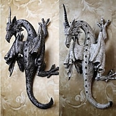 economico sculture e statue da giardino-scultura da parete drago cornuto, poliresina, pietra grigia, gotico &amp;amplificatore; decorazioni medievali, decorazioni per desktop e scaffali, regali decorativi per ufficio per uomo