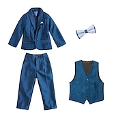 cheap Sets-4 Pieces Ring Bearer Suit Boys Kids Suit &amp; Blazer Shirt &amp; Pants Outdoor Casual Fashion Basic Solid Color Blue Cotton