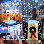 billige Solstrengelys-300leds solcellegardinlys utendørs innendørs solcellestrenglys utendørs vanntette eventyrvindulys blinklys 8 moduser juledekorasjon for hjemmehage uteplass bryllupsfest