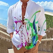 billiga 3D-mönster-Herr Lutning Skjorta Knapp upp skjorta Långärmad Mode Designer Ledigt Utomhus Semester Dagligen Höst Vår &amp; sommar Hög krage Mönster Gul Blå Grön Grå