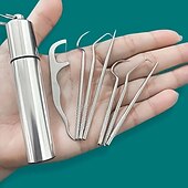 economico Sbiancante per denti-stuzzicadenti in acciaio inossidabile set tascabile filo interdentale portatile stuzzicadenti riutilizzabili in metallo kit per la pulizia dei denti con portachiavi per picnic all&#039;aperto campeggio in