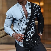 billiga Musik och gitarrer-Herr Styrelseledamöter Musik Noteringar Skjorta Knapp upp skjorta Långärmad Mode Streetwear Designer Utomhus Ledigt Dagligen Sommar Vår Höst Hög krage Mönster Vit Rodnande Rosa Blå Grön Kaki