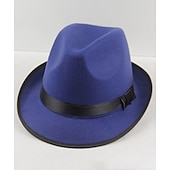 economico Cappello Fedora-Per uomo Cappello del Kentucky Derby Cappello Fedora Cappello a tesa Nero Vino Lana fedoras Eventi Festival Semplice Protezione Solare UV Protezione solare