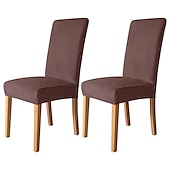 economico Fodera per sedia da pranzo-Coprisedia da pranzo 2 pezzi, coprisedia elasticizzato in velluto bordeaux, coprisedia lavabile in spandex con protezione inferiore elastica, motivo floreale in stile fattoria per sala da pranzo,