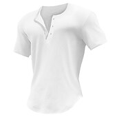 Men's Button T Shirt Henley Shirt Tee Top Short Sleeves Henley Summer Plain Fashion Designer Basic Vacation Street Going out Black White Blue Top Tee for Men 5