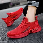 billige Sneakers til herrer-røde pustende atletiske joggesko for menn mote - lette joggesko i mesh for fritids- og sportsaktiviteter