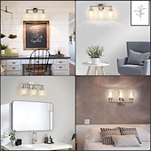 abordables Appliques de salle de bain-éclairage de salle de bain vanité lumière 3 lumières applique murale éclairage en laiton brossé salle de bain lumière avec abat-jour en verre clair salle de bain applique murale applique murale pour