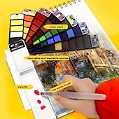 abordables Jusqu'à 30 $-peinture aquarelle solide en forme d'éventail de couleur supérieure 18/25/33/42 ensemble d'outils de peinture aquarelle sécurité des enfants peinture aquarelle lavable non toxique mini fournitures de peinture de voyage portables