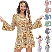 cheap Dresses-Hippie Retro Vintage Hippie 1970s Disco Dress Headpiece Women&#039;s Costume Vintage Cosplay Party &amp; Evening Dress Masquerade