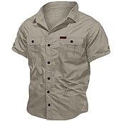 cheap Men&#039;s Work Shirts-Men&#039;s Shirt Workwear Shirts Casual Shirt Work Shirt Button Up Shirt Cargo Shirt Black Navy Blue khaki Army Green Beige Short Sleeve Plain Turndown Vacation Going out Button-Down Clothing Apparel