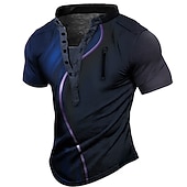 tanie Geometryczny-Męskie Graficzny Kolorowy blok Podkoszulek Koszula Henley Koszula w stylu vintage Krótki rękaw Druk 3D Moda Designerskie Codzienny Na zewnątrz Codzienny Sport Lato Czarny / Zielony Rumiany r