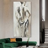 זול Nude Art-ציור שמן צבוע-Hang מצויר ביד אנכי מופשט אנשים מודרני ללא מסגרת פנימית