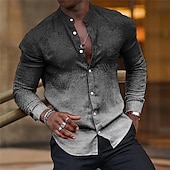 abordables Diseño Geométrico-Hombre Camisa Camisa para Vestido Degradado Exterior Casual Azul Piscina Fucsia Verde Trébol Caqui Manga Larga Escote Chino Verano Primavera Ropa Estampado