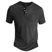 olcso Alkalmi Henley póló-Férfi Henley ing Tee Top Sima Henley Utca Vakáció Rövid ujjú Gomb Zseb Ruházat Divat Dizájn Alap