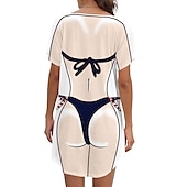 billiga Rolig grafik-dambikiniskjorta täcka upp klänning rolig söt bikinitryck för badkläder kortärmad 3d-grafik baggy badkläder täckning
