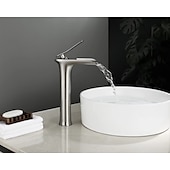 economico Classici-miscelatore lavabo bagno a cascata alto, lavabo monocomando rubinetti lavabo monocomando bagno con tubo acqua calda e fredda monoblocco vaso acqua rubinetto in ottone montato a ponte