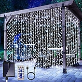 billige Solstrengelys-300leds solcellegardinlys utendørs innendørs solcellestrenglys utendørs vanntette eventyrvindulys blinklys 8 moduser juledekorasjon for hjemmehage uteplass bryllupsfest