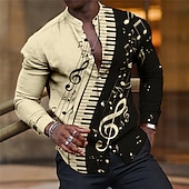 billiga Musik och gitarrer-Herr Styrelseledamöter Musik Noteringar Skjorta Knapp upp skjorta Långärmad Mode Streetwear Designer Utomhus Ledigt Dagligen Sommar Vår Höst Hög krage Mönster Vit Rodnande Rosa Blå Grön Kaki