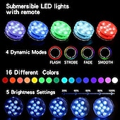 baratos Luzes Subaquáticas-luzes led submersíveis ao ar livre à prova d&#039;água 10 led rgb lâmpada de pesca subaquática luzes de fonte de lagoa controle remoto operado por bateria 16 cores luzes de piscina para vaso aquário tanque de peixes