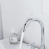 halpa Kaksikahvaiset-laajalle levinnyt kylpyhuoneen pesualtaan hana, 360 kääntyvä messinki 3 reikää 2 kahvaa pesuallashana asennettuna, pesuhuoneen pesuallas vesihana kuuma- ja kylmäletkulla