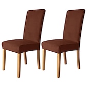 economico Fodera per sedia da pranzo-Coprisedia da pranzo 2 pezzi, coprisedia elasticizzato in velluto bordeaux, coprisedia lavabile in spandex con protezione inferiore elastica, motivo floreale in stile fattoria per sala da pranzo,