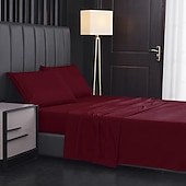 abordables Sábanas y funda de almohada-Juego de sábanas de 4 piezas, sábanas egipcias de lujo para hotel de microfibra súper suave, bolsillo profundo de 14/18 pulgadas, sin arrugas