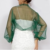 voordelige bruiloft gast wraps-Mesh Bolero Lange Puff Rimpelingen Mouw Doorzichtige Cover Up Shrug Tulle Bolero Bruids Organza Bruiloft Gast Mode Dames Wrap Zonbescherming All-Match Lente  Zomer jurk om indruk te maken