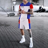cheap Men&#039;s Printed Tees sets-Men&#039;s Graphic Color Block 2pcs Tees sets Shorts and T Shirt Set T-Shirt Outfits Short Sleeve Crew Neck Designer Casual Comfortable Outdoor Vacation Daily 3D Print 2 Piece Spring &amp; Summer Black White