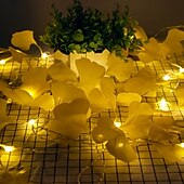 economico Striscie luci a batteria-Fogliame Di Ginkgo Artificiale Luci A Filo In Rattan Piante In Filo Di Rame Luci A Vite Bianco Caldo Per Decorare Le Pareti Del Giardino