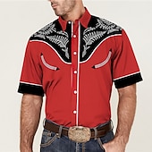 billiga västernskjortor för män-Herr Grafiska tryck Löv Skjorta Västerländsk skjorta Cowboyskjorta Kortärmad Mode Streetwear Designer Utomhus Gata Dagligen Sommar Vår Nedvikt Mönster Rubinrött Blå