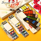 abordables Jusqu'à 30 $-peinture aquarelle solide en forme d'éventail de couleur supérieure 18/25/33/42 ensemble d'outils de peinture aquarelle sécurité des enfants peinture aquarelle lavable non toxique mini fournitures de peinture de voyage portables