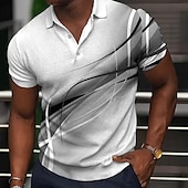 baratos Polo Geométrico Masculino-Homens Geométrica Camisas Polo Camisa de golfe Manga Curta Camisas polo Camisas de colarinho Business casual Roupas de férias Traje formal Roupas para festivais Botões Impressão 3D Amarelo Claro