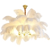 economico Luci a sospensione-lampadario a sospensione a led splendido extra large 80cm 6 luci bianco bouquet di piume di struzzo lampada a sospensione romantico apparecchio di illuminazione montato per camera da letto ristorante