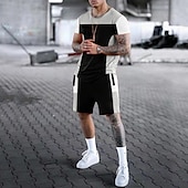 cheap Men&#039;s Printed Tees sets-Men&#039;s Graphic Color Block 2pcs Tees sets Shorts and T Shirt Set T-Shirt Outfits Short Sleeve Crew Neck Designer Casual Comfortable Outdoor Vacation Daily 3D Print 2 Piece Spring &amp; Summer Black White