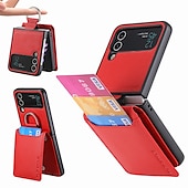 זול מארז סמסונג-נרתיק טלפון לסמסונג גלקסי Z Flip 6 Z Flip 5 Z Flip 4/3/2 כיסוי אחורי פליפ עם מחזיק כרטיסים מחזיק סטנד עור PC PU בצבע אחיד