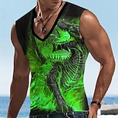 billige T-skjorter med dyreprint-Herre Grafisk Dyr Drage Vest topp Ermeløs T skjorte 3D-utskrift V-hals Skjorte Designer Fritid Bekvem Daglig Feriereise Ut på byen Gul Blå Himmelblå Vår sommer Klær S M L XL 2XL 3XL