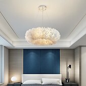economico Luci a sospensione-lampadario a sospensione a led splendido extra large 50 cm lampada a sospensione bouquet di piume bianche a 6 luci romantico apparecchio di illuminazione montato per camera da letto ristorante