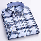 cheap Men&#039;s Oxford Shirts-Men&#039;s Dress Shirt Button Down Shirt Non Iron Shirt Oxford Shirt Stripes and Plaid Wedding Vacation grey blue Red Blue Brown Long Sleeve Turndown All Seasons Clothing Apparel Button-Down