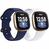 baratos Pulseiras de relógio Fitbit-2 por Pacote Pulseira de Smartwatch Compatível com Fitbit Versa 3 Sense Silicone macio Relógio inteligente Alça Ajustável Loop Solo Mulheres Homens Pulseira Esportiva Substituição Pulseira