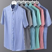 economico camicie da uomo no stiro-Per uomo Camicie Camicia a righe Camicia non stirabile Banda Matrimonio Da mare Nero Verde chiaro Rosso Blu reale Manica corta Collo ripiegabile Per tutte le stagioni Abbigliamento Bottone giù