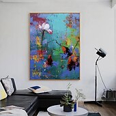 billiga Landskapsmålningar-handgjord oljemålning canvas väggdekoration modern abstrakt texturerad lotusblommor för heminredning rullad ramlös osträckt målning