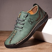 abordables Baskets-chaussures décontractées à lacets en similicuir vert pour hommes – coutures artisanales, coupe confortable et style vintage pour un usage quotidien